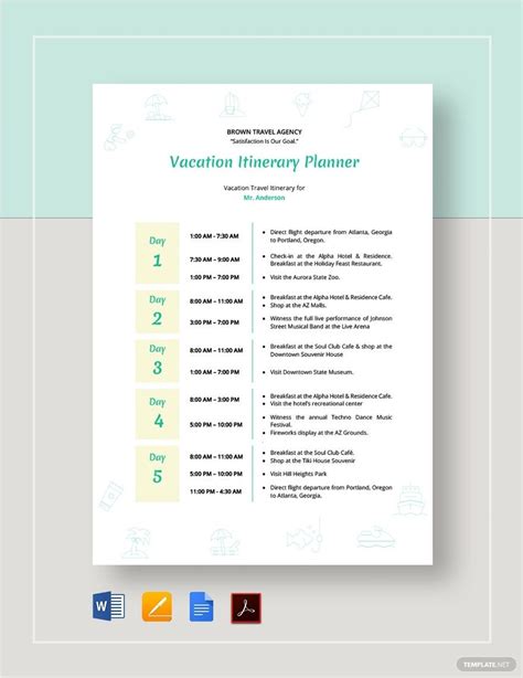 Trip planner template Google Docs sample